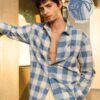 Premium Checked Relaxed Fit Shirt – Sky Blue & White