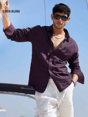z black shirt Premium Linen Blend Casual Shirt – Deep Plum
